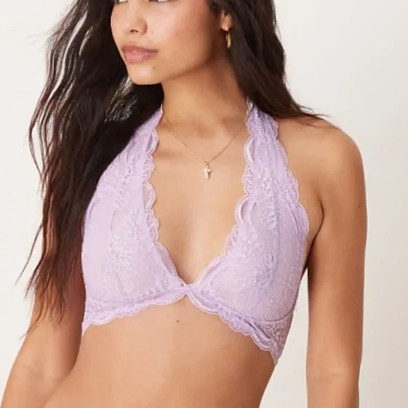 Free People Intimately Last Dance Brown Lavender Lace Halter Bralette Womens XL - Picture 5 of 13